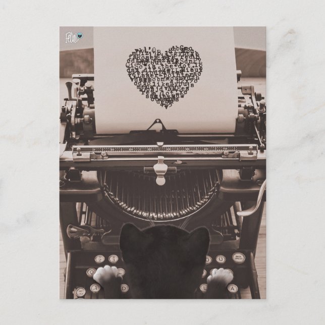Felini Katt Skriver ut hjärtat på valentinens dag  Helg Vykort (Framsida)