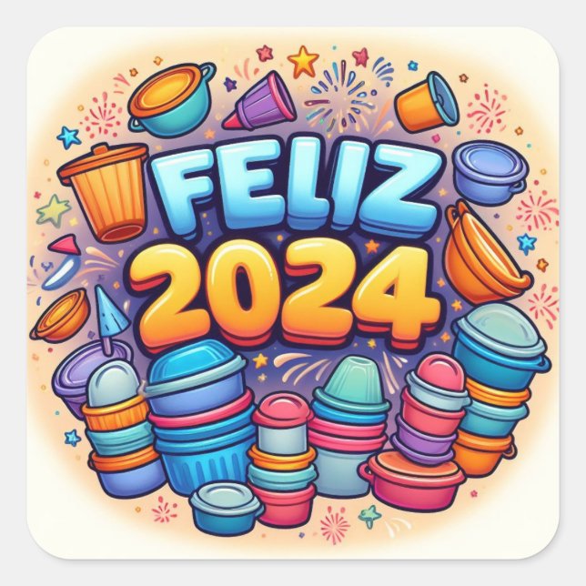 Feliz 2024! fyrkantigt klistermärke (Framsida)