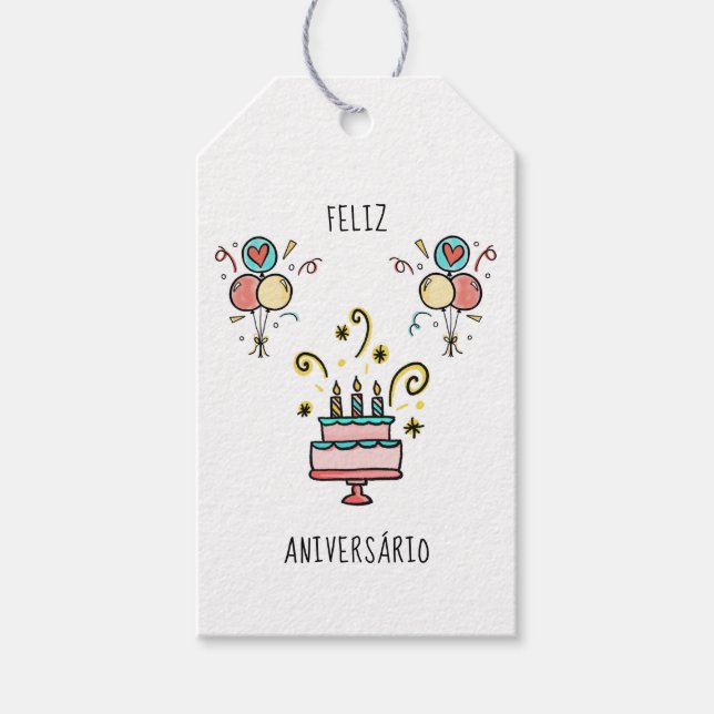 Feliz Aniversário | Happy Birthday Presentetikett (Framsidan)
