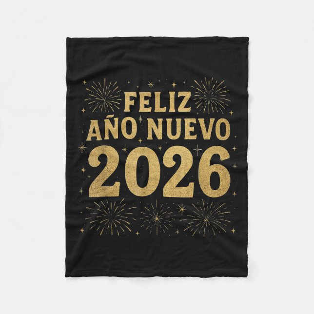 Feliz Año Nuevo 2026 Spanish New Year Gold Firewor Fleecefilt (Framsidan)