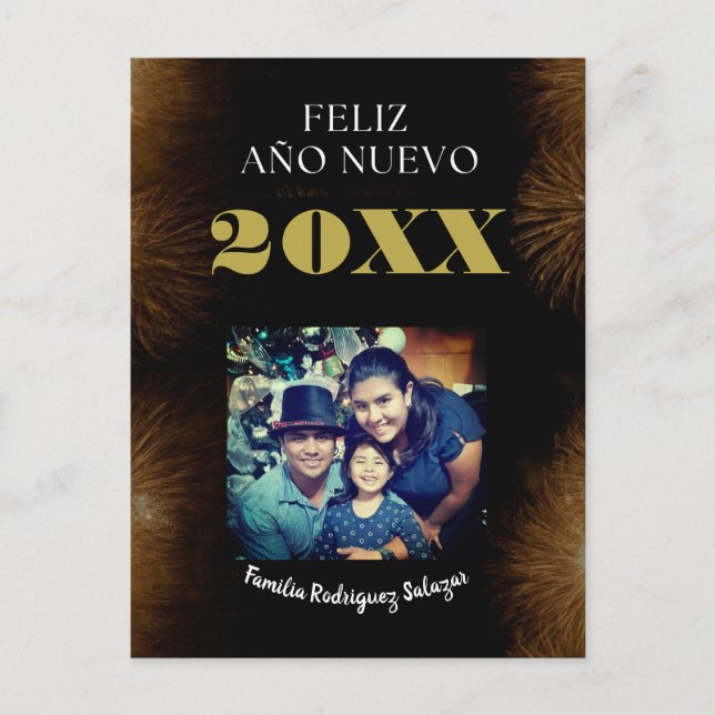 Feliz Año Nuevo Elegant Calligraphy Script Photo Vykort (Framsida)