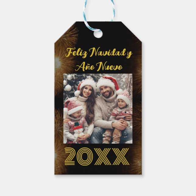 Feliz Año Nuevo Modern Calligraphy Script Photo Presentetikett (Framsidan)
