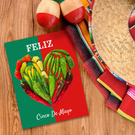 Feliz Cinco de Mayo Chili Peppers Heart Vykort