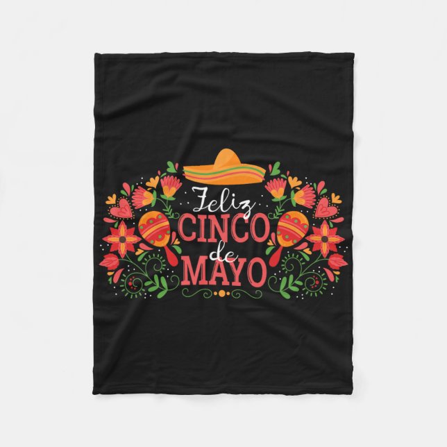 Feliz Cinco De Mayo with Guitar Cactus Sombrero Mo Fleecefilt (Framsidan)