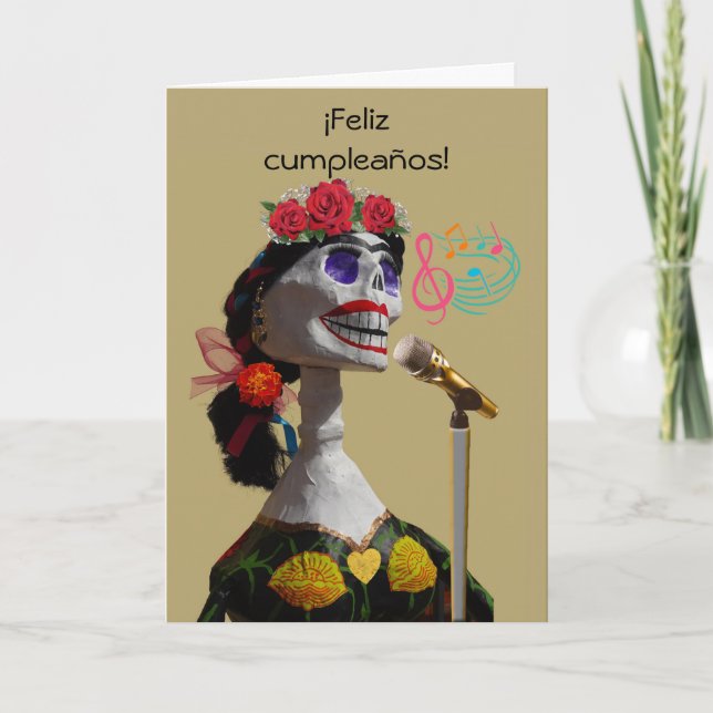Feliz Cumpleanos Birthday på spanska Catrina Sjung Kort (Framsida)