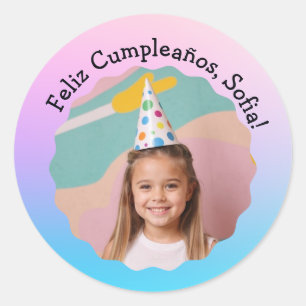 Feliz Cumpleaños Con Foto Colorido Personalizado Runt Klistermärke