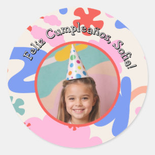Feliz Cumpleaños Con Foto Colorido Personalizado Runt Klistermärke