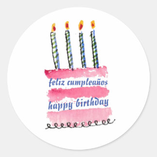 feliz cumpleaños con pastel y velas runt klistermärke