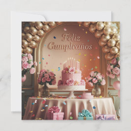“Feliz Cumpleaños” Elegant Pink & Gold Birthday  Inbjudningar