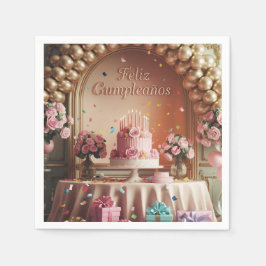 “Feliz Cumpleaños” Elegant Pink & Gold Birthday  Pappersservett
