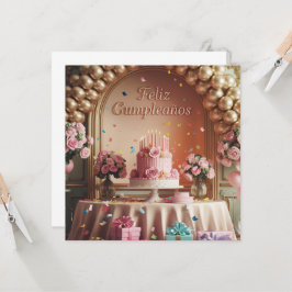 “Feliz Cumpleaños” Elegant Rosa & Guld Födelsedag Inbjudningar