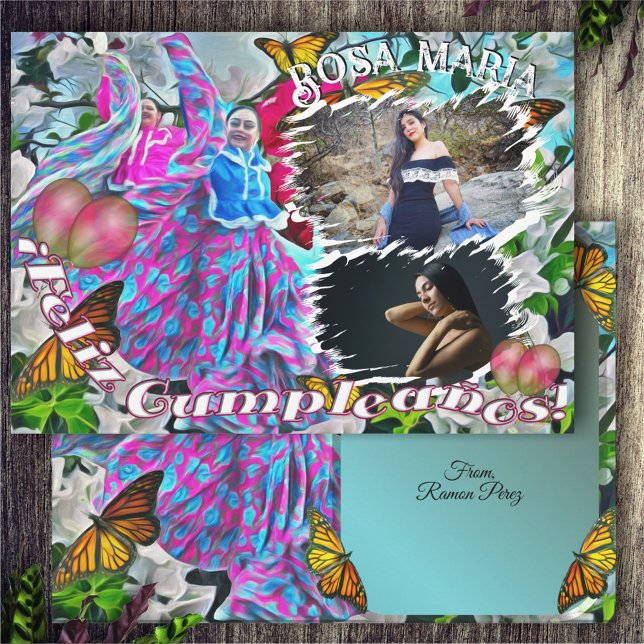 Feliz Cumpleanos Flowers & Butterflies PV01 Kort (Skapare uppladdad)