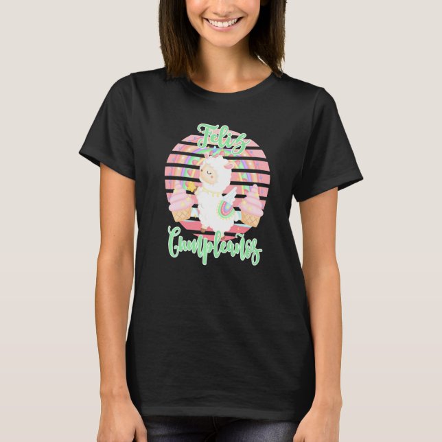 Feliz Cumpleanos Grattis på födelsedagen Llama med T Shirt (Framsida)
