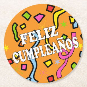 Feliz Cumpleanos Grattis på födelsedagen på spansk Underlägg Papper Rund
