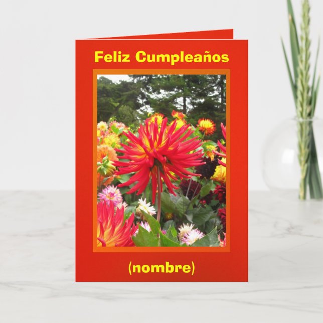 Feliz Cumpleaños - Las Dalias Rojas y Amarillas Kort (Framsida)