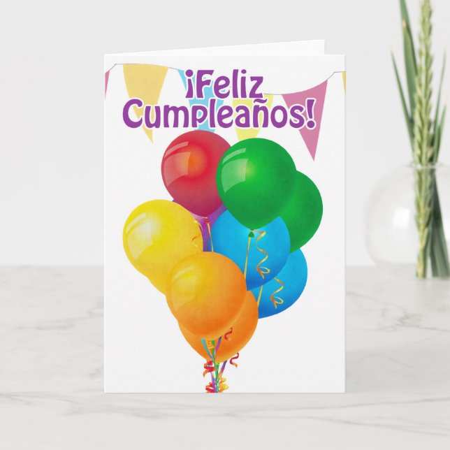 ¡ Feliz Cumpleaños med ballonger och bunting Kort (Framsida)