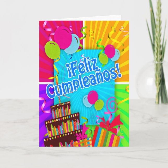 ¡ Feliz Cumpleaños med roliga färgballonger Kort (Framsida)