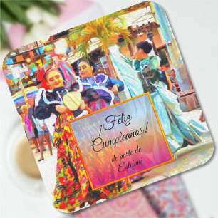 Feliz Cumpleaños Mexican Festival Dancers 2549 Fyrkantigt Klistermärke