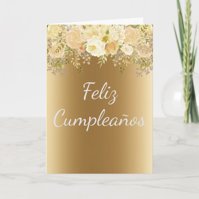 Feliz Cumpleaños Spain Flower Guld Birthday Kort (Framsida)