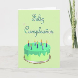 Feliz Cumpleaños spansk födelsedag med tårtan Kort