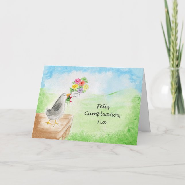 Feliz Cumpleanos Tia, Pajaro lurar Flores Kort (Framsida)