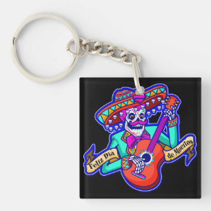 Feliz Dia De Muertos med Skeleton Spela Guitar