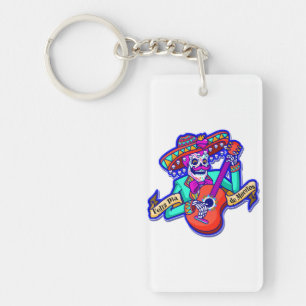 Feliz Dia De Muertos med Skeleton Spela Guitar