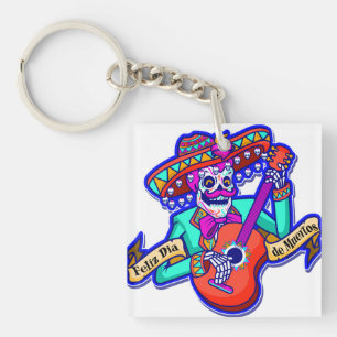 Feliz Dia De Muertos med Skeleton Spela Guitar
