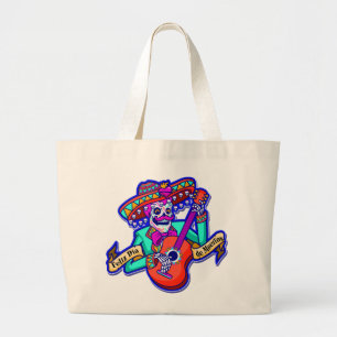 Feliz Dia De Muertos med Skeleton Spela Guitar Jumbo Tygkasse