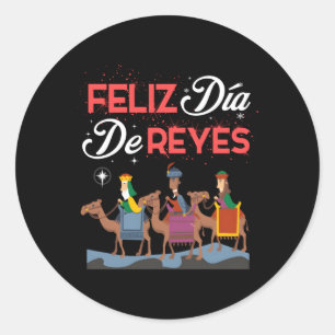 Feliz Dia De Reyes Lycklig tre Kung Day Epiphany Runt Klistermärke