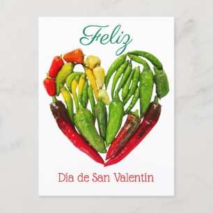 Feliz Dia De San Valentin Chili Peppers Heart Vykort