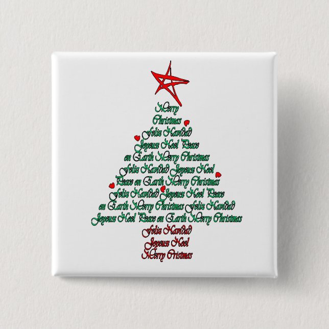 Feliz för Multilanguage Chistmas kort Natal träd Knapp (Framsida)
