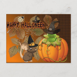 Feliz Halloween, ratones, calabazas y ranas Vykort
