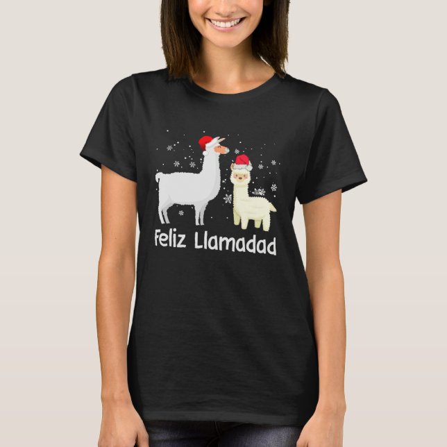 Feliz Llamadad Santa Llama Fleece Navidad Alpaca C T Shirt (Framsida)