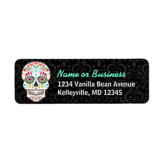 Feliz Muertos - Anpassningsbar Sugar Skull Adresse Returadress Etikett (Framsidan)