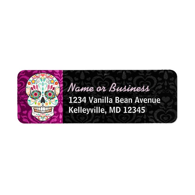 Feliz Muertos - Anpassningsbar Sugar Skull Adresse Returadress Etikett (Framsidan)