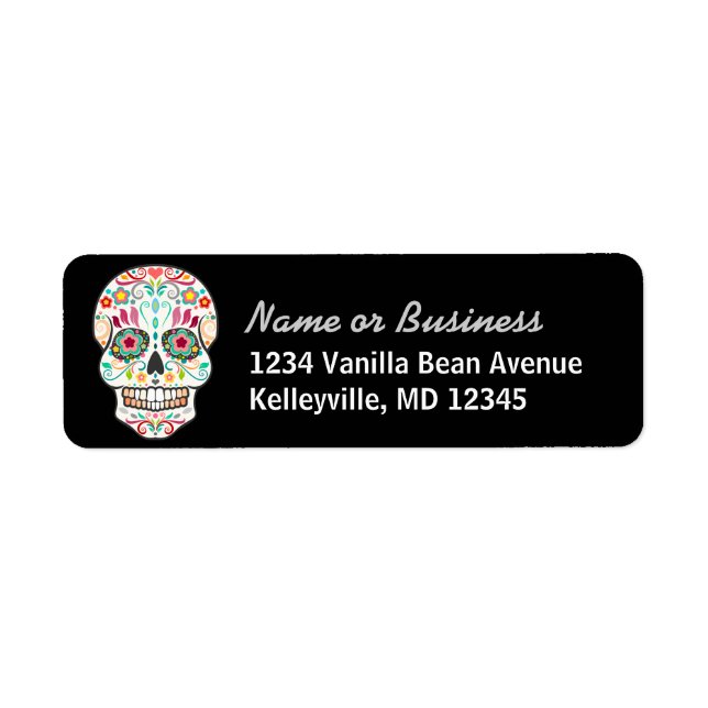 Feliz Muertos - Anpassningsbar Sugar Skull Adresse Returadress Etikett (Framsidan)