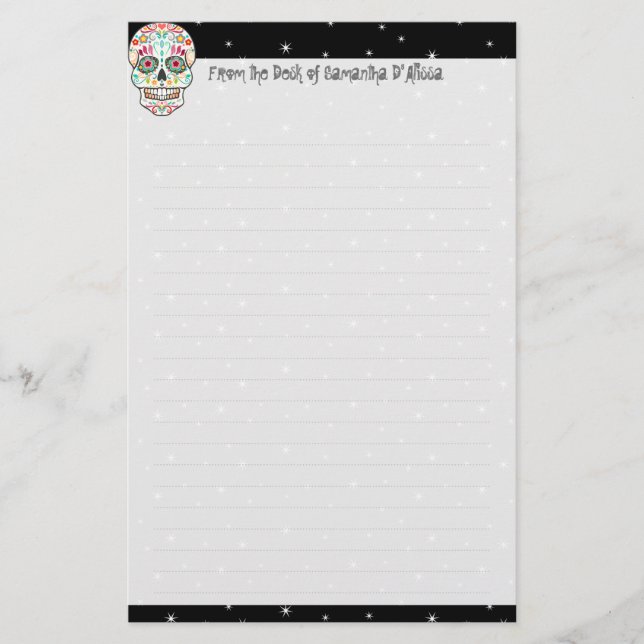 Feliz Muertos - Anpassningsbar Sugar Skull Station Brevpapper (Framsida)