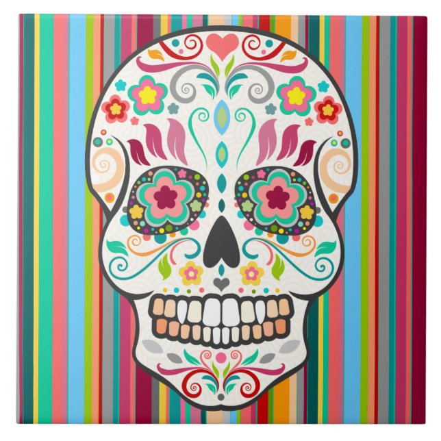 Feliz Muertos - den festliga sockerskallen Kakelplatta (Framsidan)