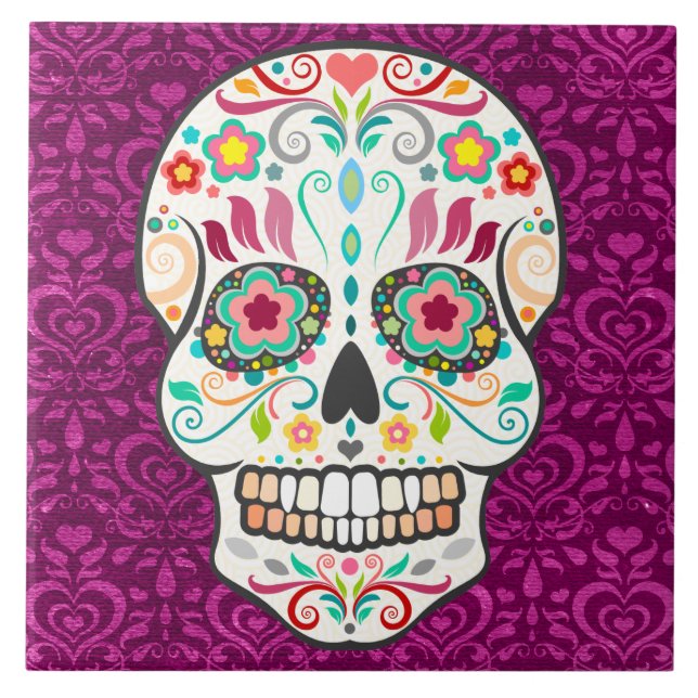 Feliz Muertos - den festliga sockerskallen Kakelplatta (Framsidan)