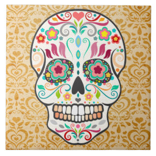 Feliz Muertos - den festliga sockerskallen Kakelplatta