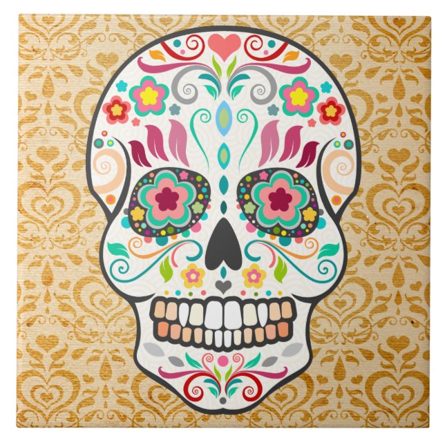 Feliz Muertos - den festliga sockerskallen Kakelplatta (Framsidan)