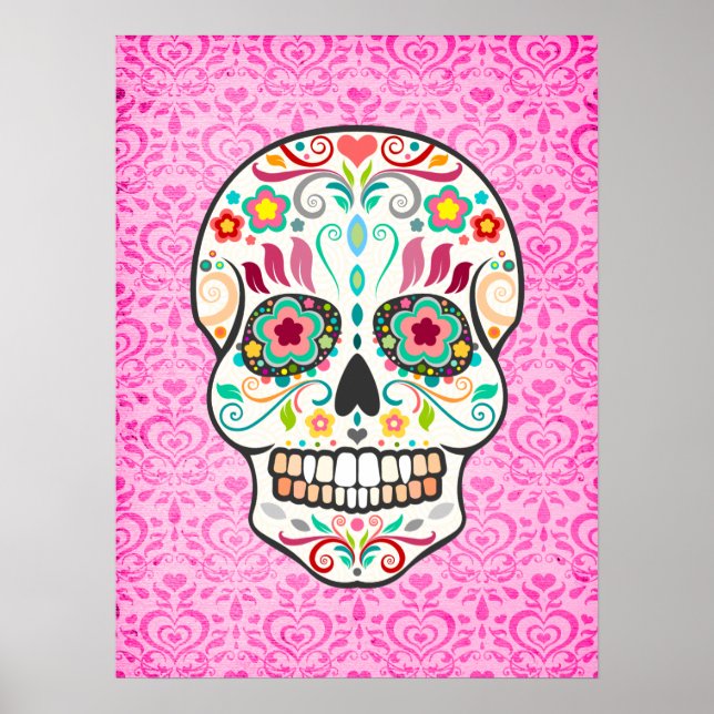 Feliz Muertos - Festive Sugar Skull Art Poster (Framsidan)