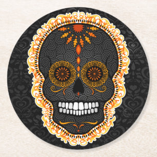 Feliz Muertos - Festive Sugar Skull Underläggs Underlägg Papper Rund
