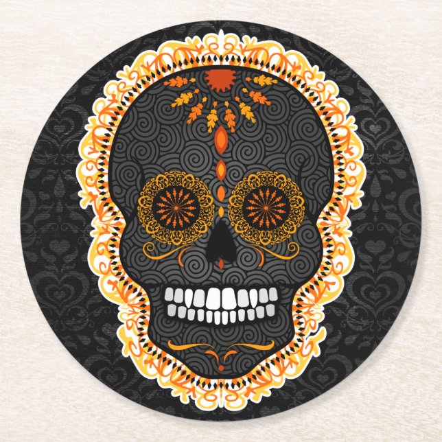 Feliz Muertos - Festive Sugar Skull Underläggs Underlägg Papper Rund (Framsidan)