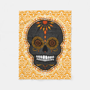 Feliz Muertos - festligt sockerskallemönster Fleecefilt