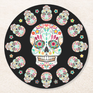 Feliz Muertos - festligt sockerskalleunderlägg Underlägg Papper Rund