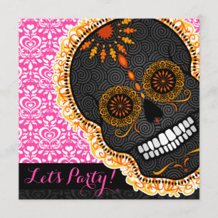 Feliz Muertos orange vippad på sockerskalle på Inbjudningar