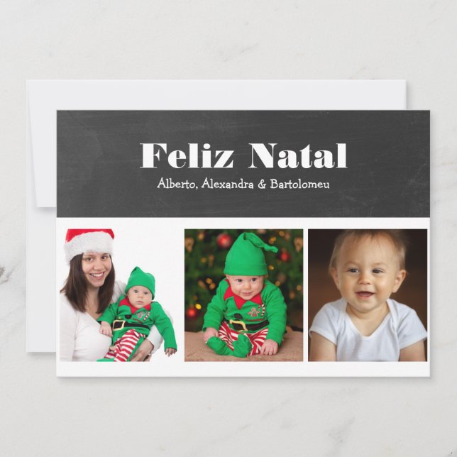 Feliz Natal Black and White Personlig Julkort (Framsida)
