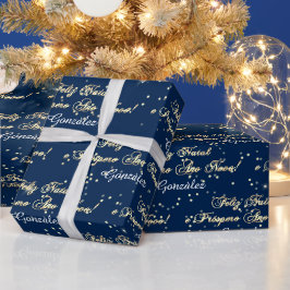 Feliz Natal e Prospero Ano Novo Namn Blue Navy Presentpapper